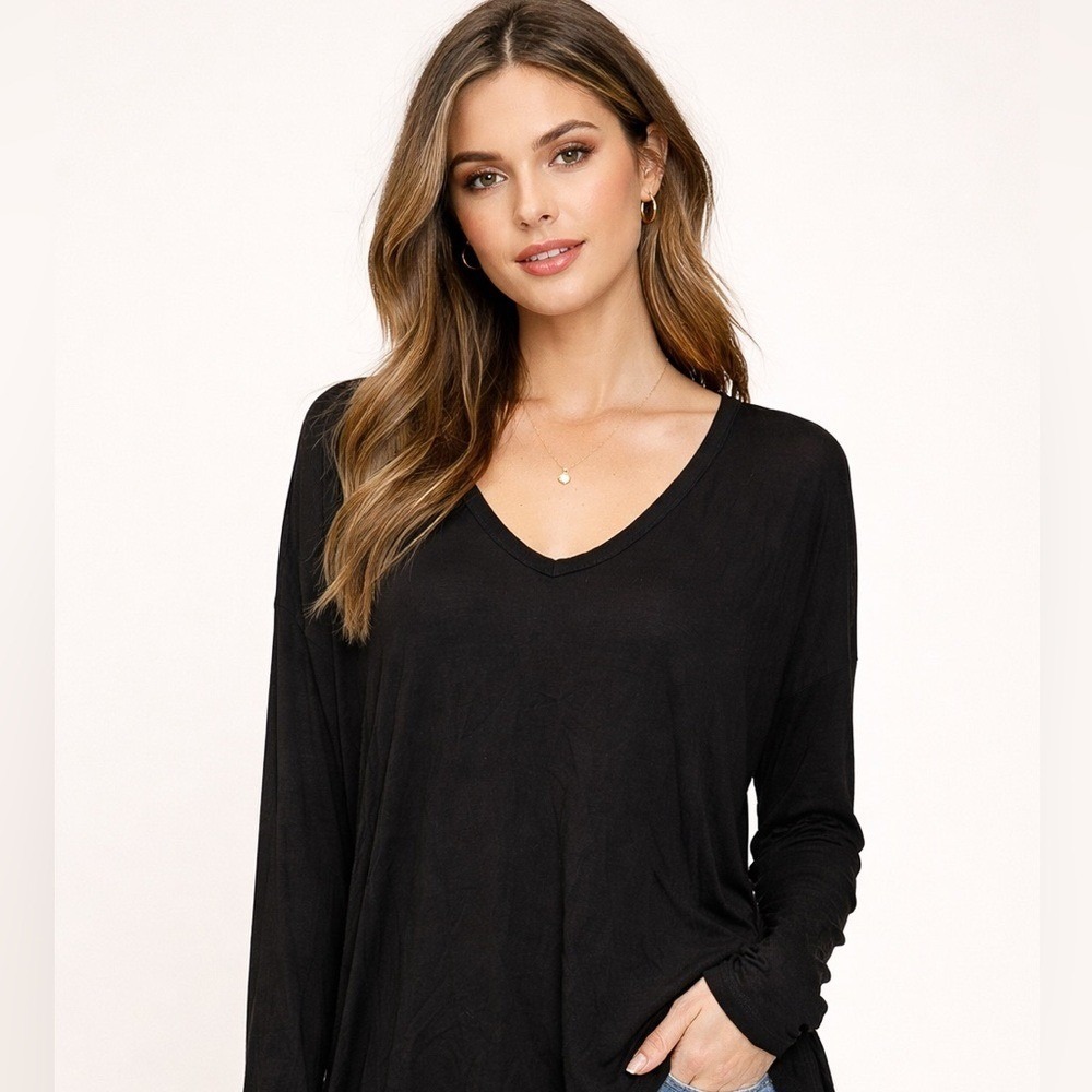 Rag & Bone Black V-Neck Victoria Tee Long Sleeve Top Small NWT